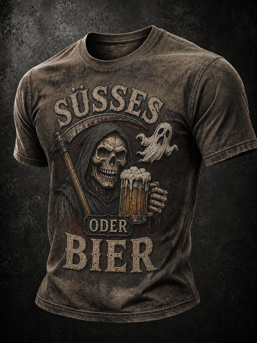 Lustiges Herren-T-Shirt mit Halloween-Print und kurzen Ärmeln