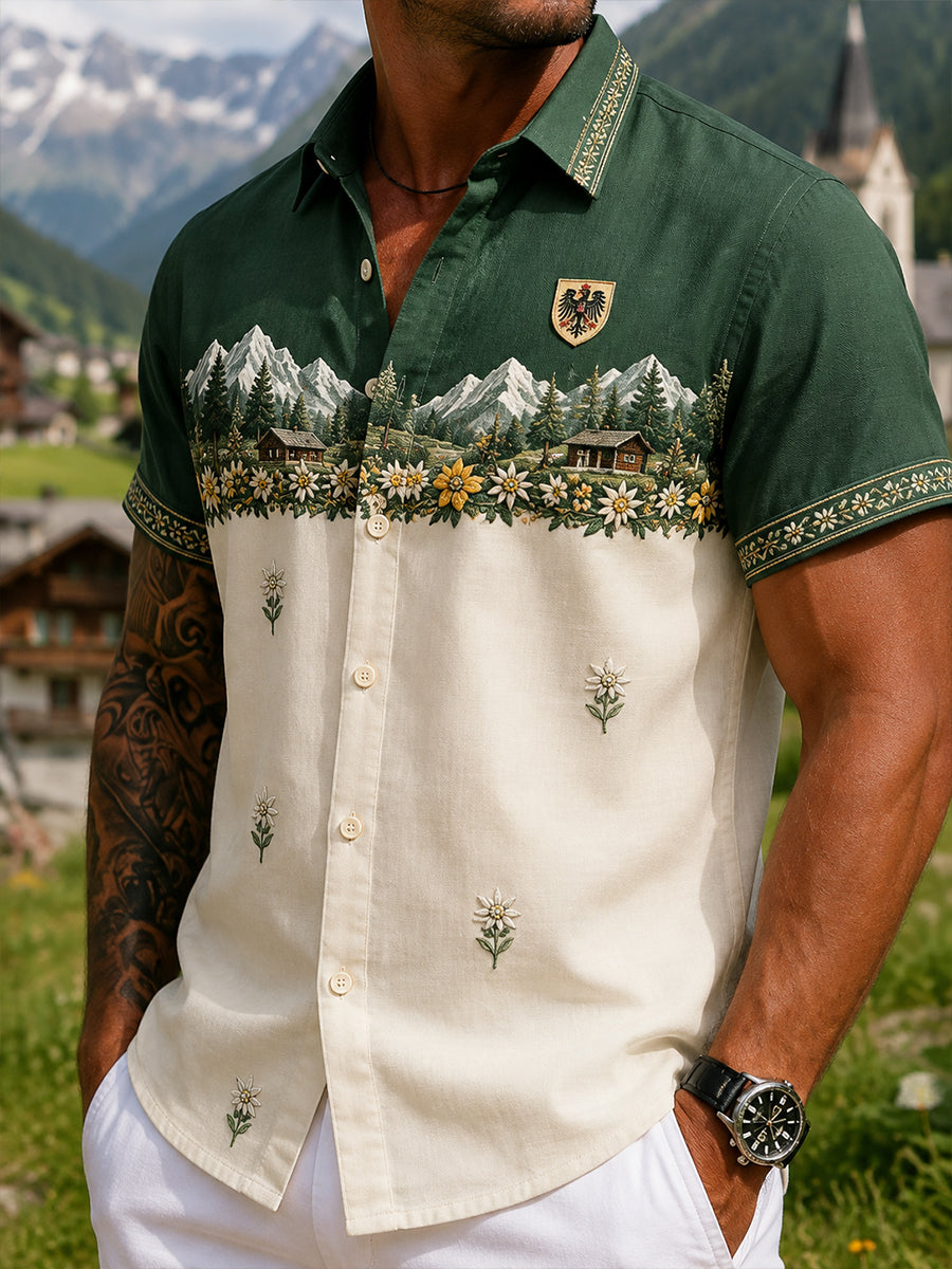 Herren-Kurzarm-Kunstdruck im österreich ischen Country-Stil