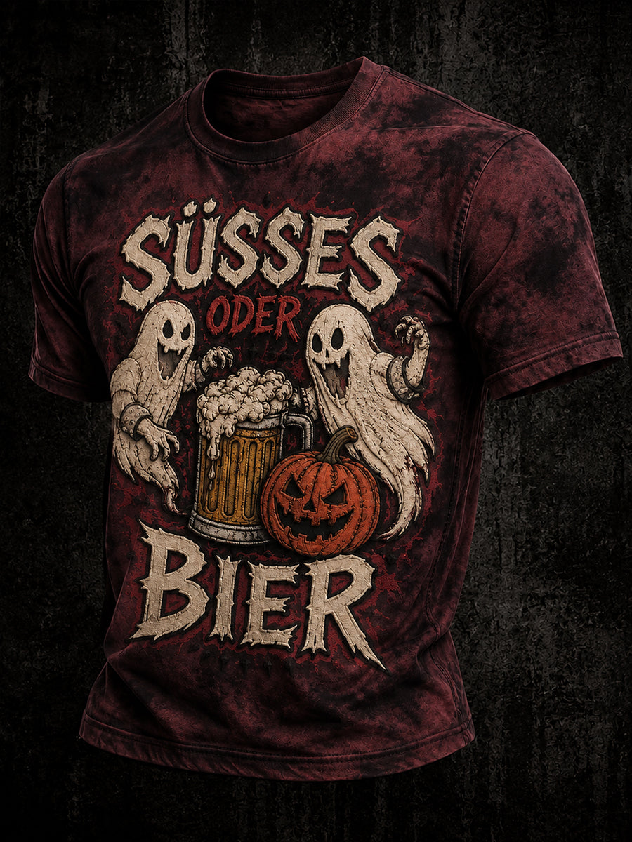 Lustiges Herren-T-Shirt mit Halloween-Print und kurzen Ärmeln
