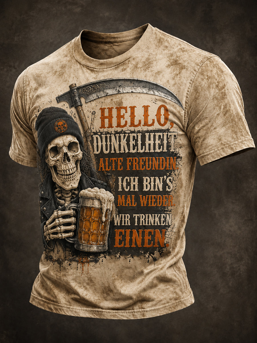 Herren-T-Shirt mit lustigen Halloween-Print und kurzen Ärmeln