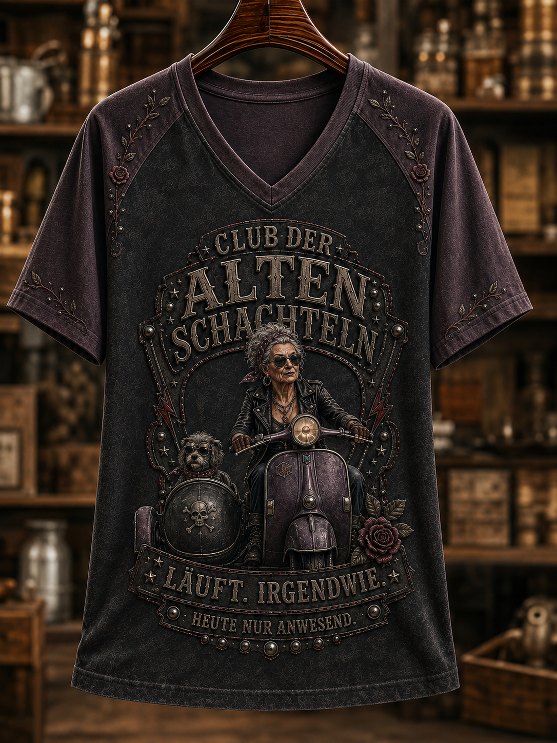Kurzarm-T-Shirt mit V-Ausschnitt für Frauen humorvoller Slogan