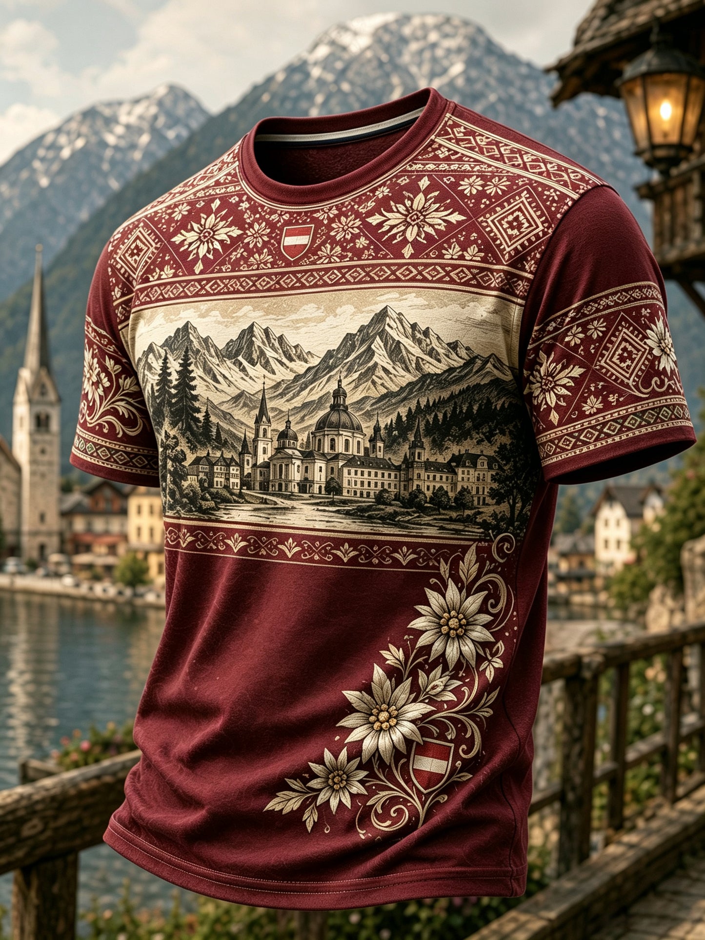 Herren-Casual-T-Shirt im österreichischen Landhausstil mit Kunstdruck