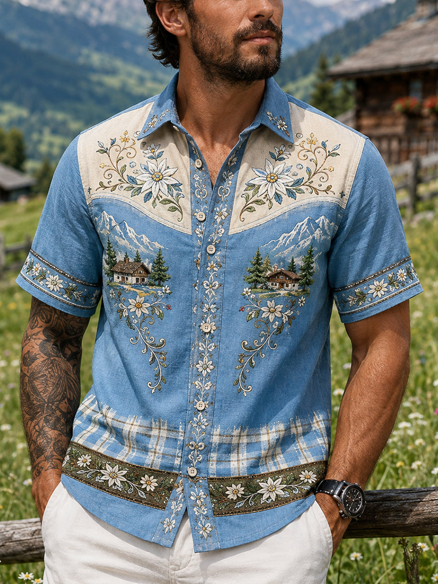 Herren-Landhausstil-Hemd mit Kunstdruck, lässig