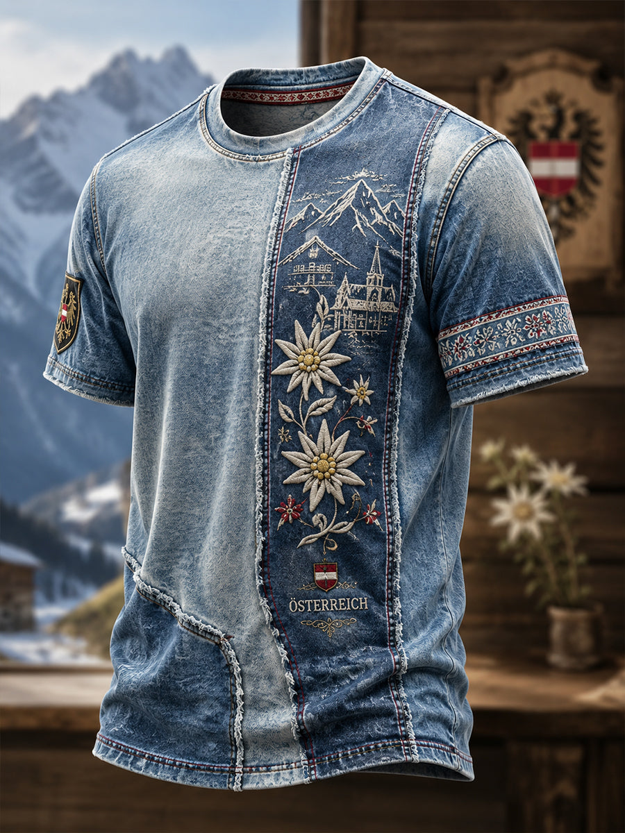 Herren-Casual-T-Shirt im österreichischen Landhausstil mit Kunstdruck
