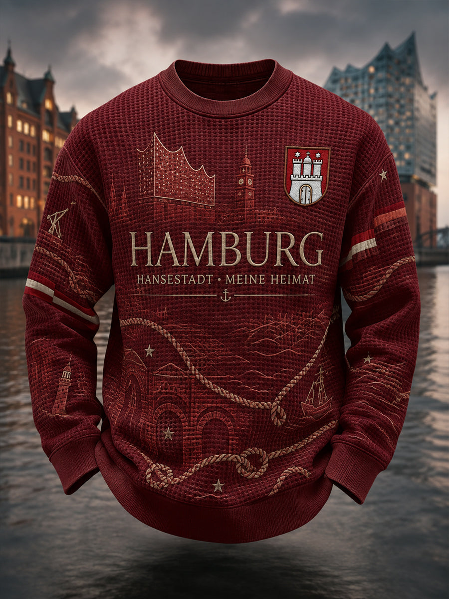 Herren-Grafik-T-Shirt im Stadtdesign aus Waffelstrick mit langen Ärmeln
