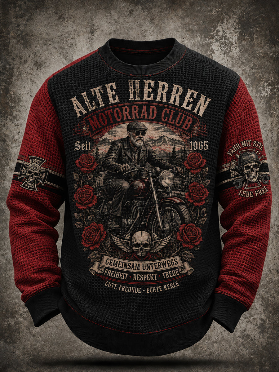 Herren-T-Shirt im Vintage-Stil mit abgenutztem Slogan-Print, aus Waffelstrick und mit langen Ärmeln