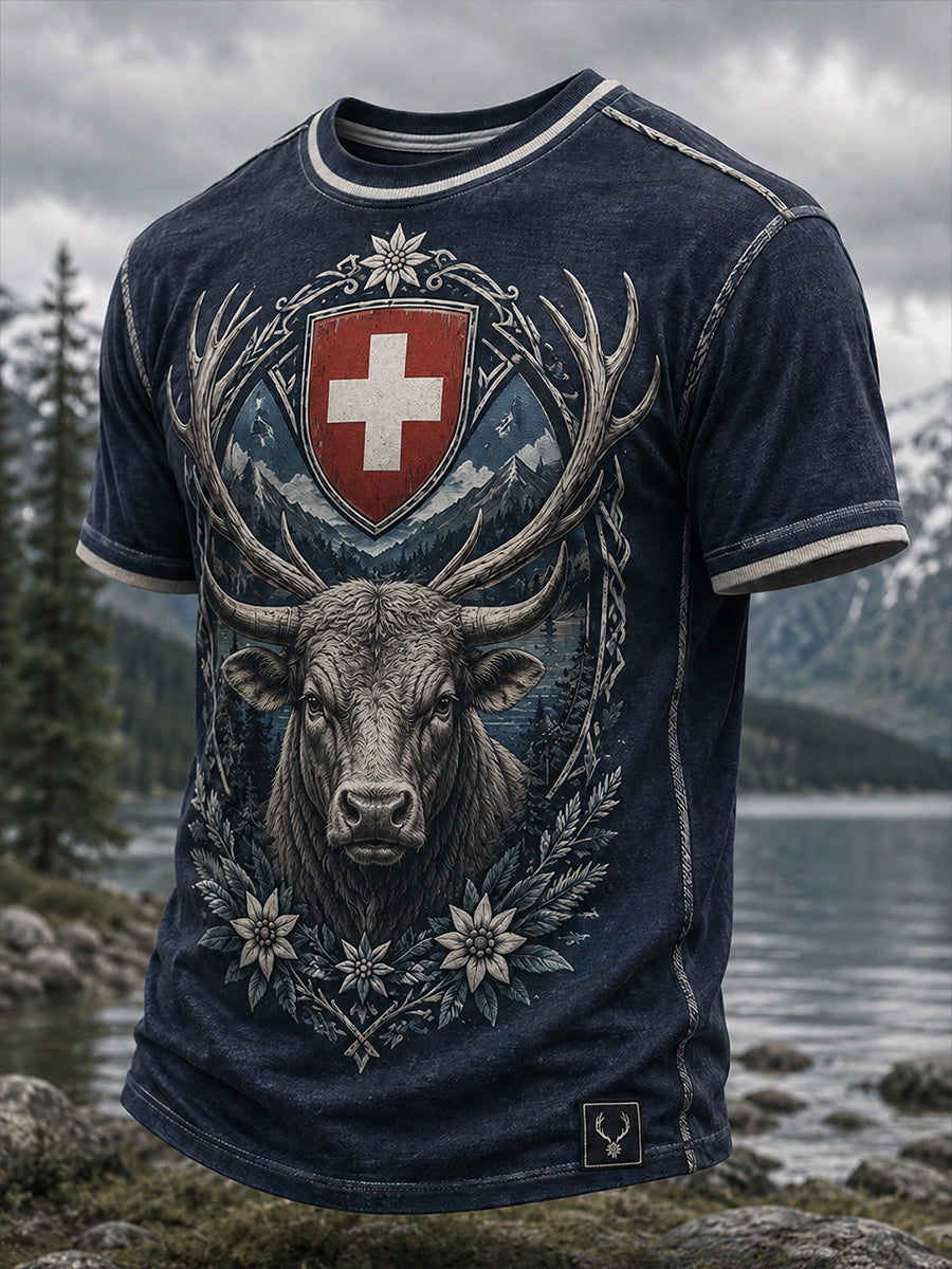 Schweizer Rinder herde festival für Männer Gedenk kunst druck T-Shirt