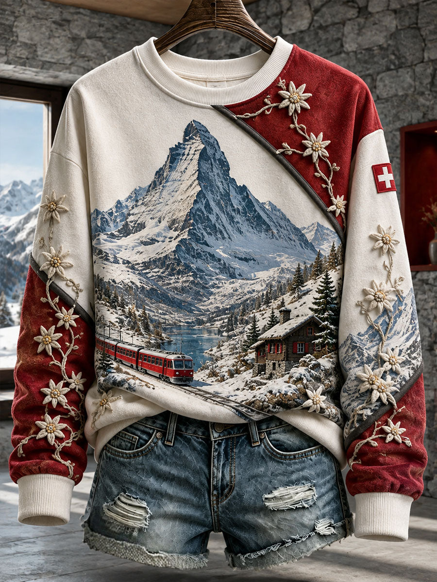 Damen Schweizer Die Alpen Edelweiss Kunst bedrucktes Sweatshirt