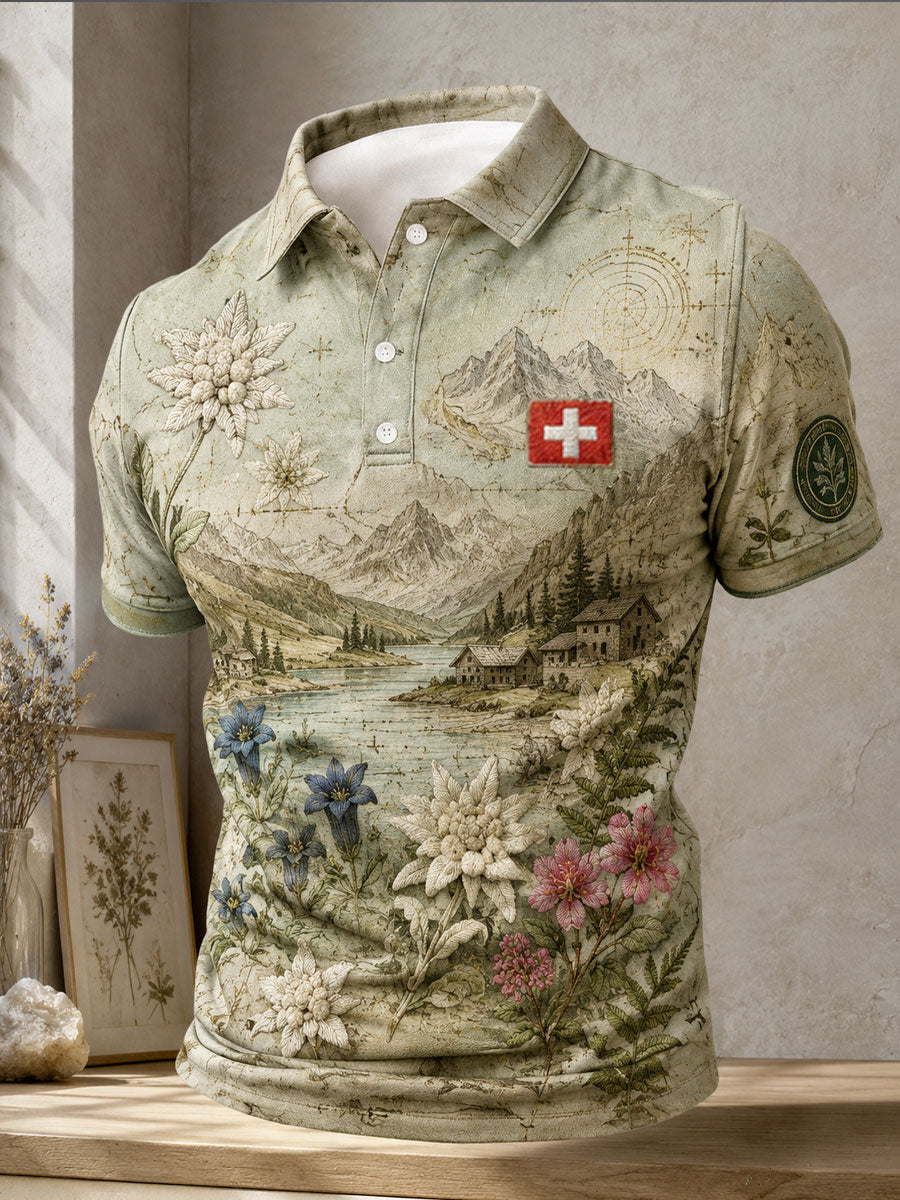 Herren-Sweatshirt mit Alpen-Edelweiß-Motiv, lässige Tops
