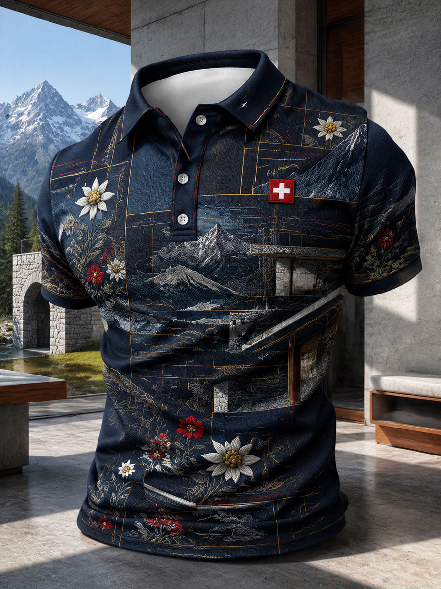 Herren-Sweatshirt mit Alpen-Edelweiß-Motiv, lässige Tops