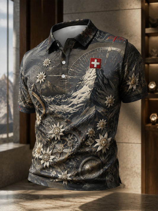 Herren-Sweatshirt mit Alpen-Edelweiß-Motiv, lässige Tops