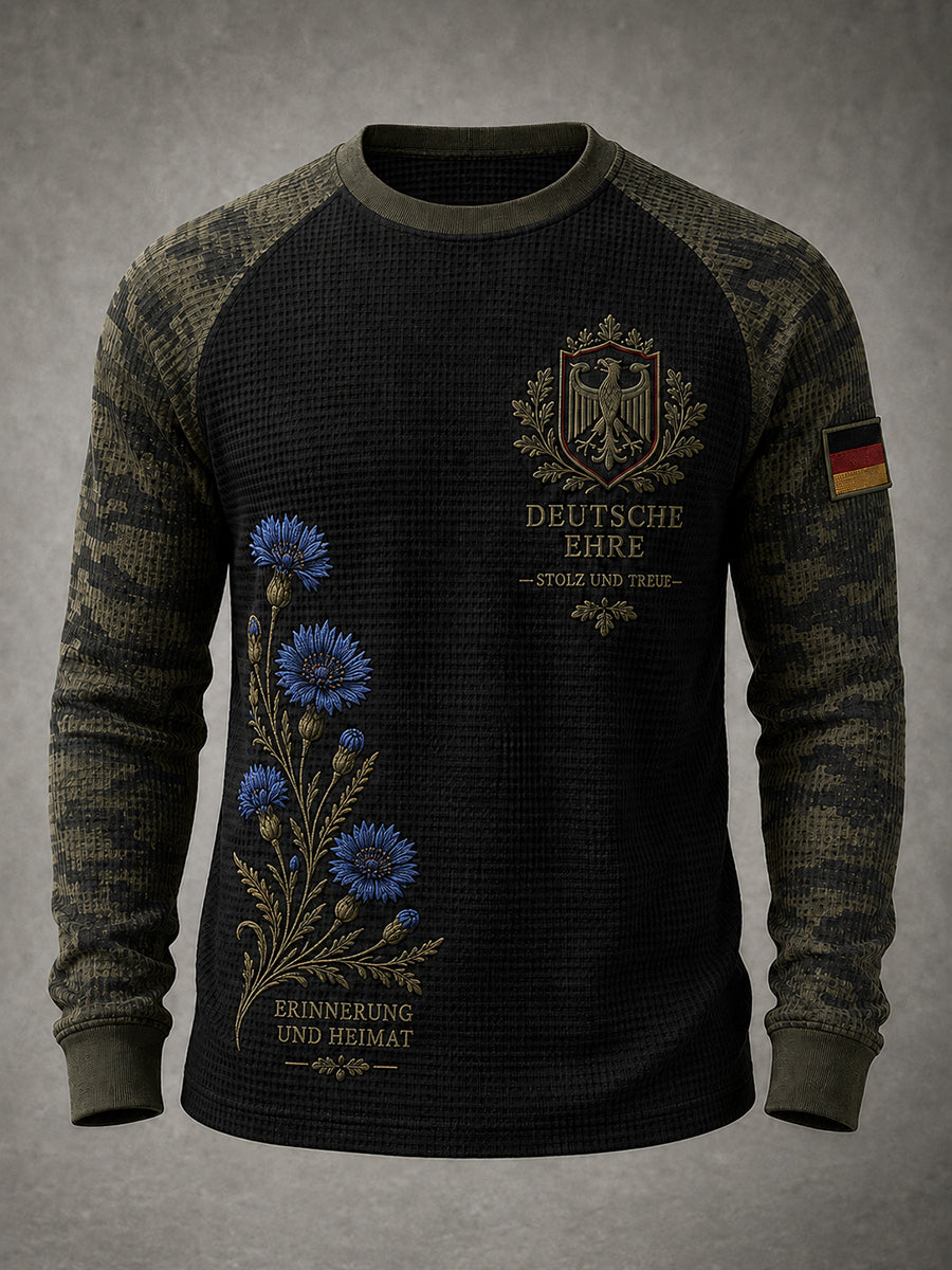 Herren-Tarnung mit Militär druck Waffel-Strick-Raglan-Langarm-T-Shirt
