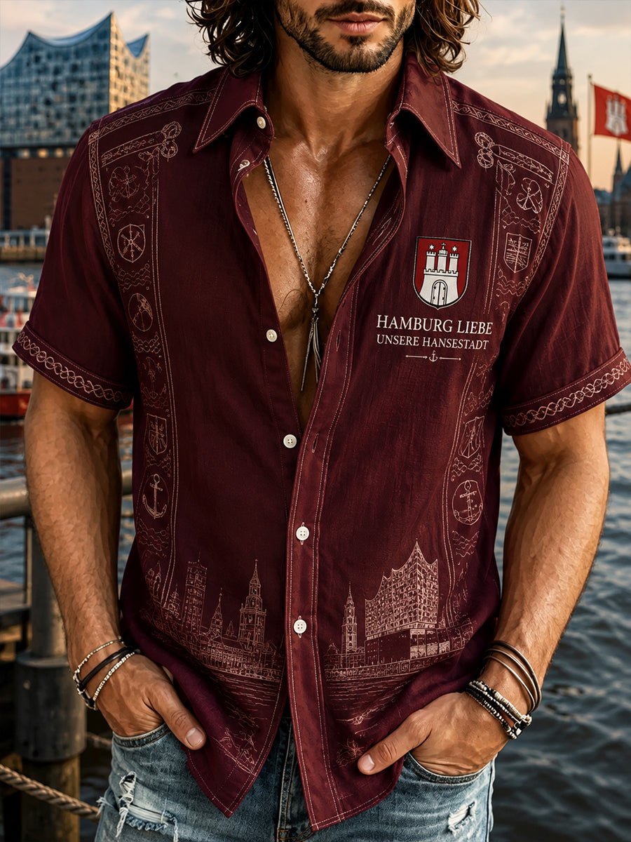 Kurzärmliges Herren hemd mit City-Souvenir-Print
