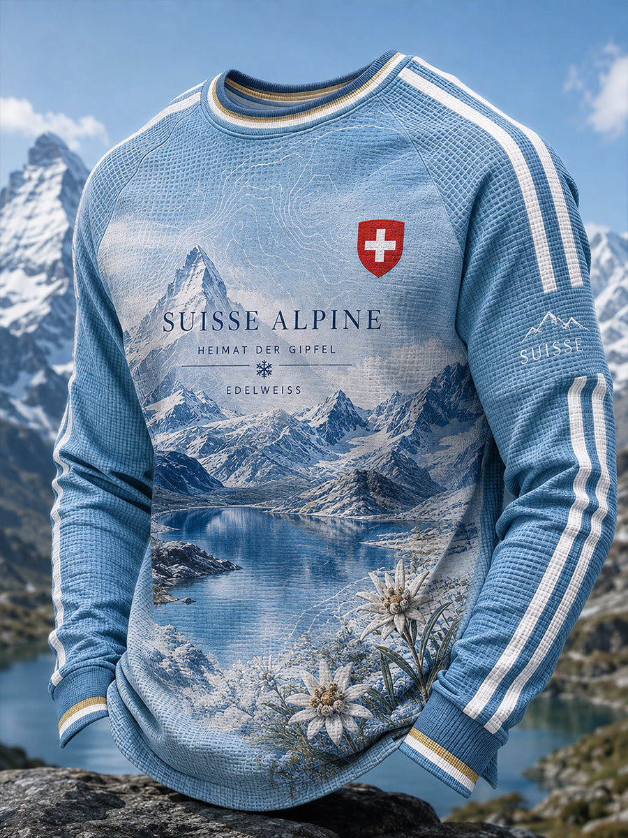 Herren-T-Shirt im Alpin-Stil mit Waffelstruktur, Raglanärmeln und Langarm