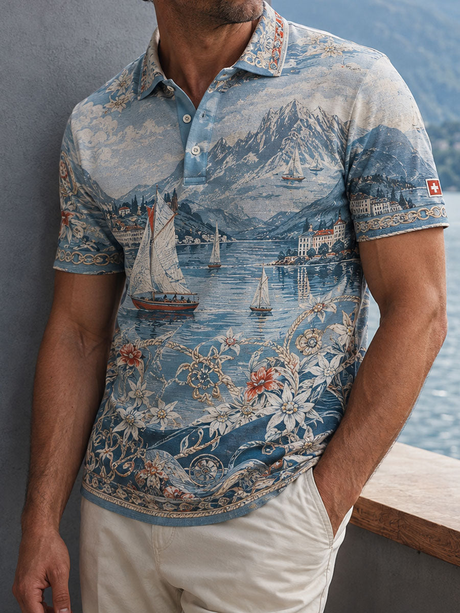 Herren-Schweizer Edelweiß-Alpen-Kunstdruck-Lässig-Oberteil