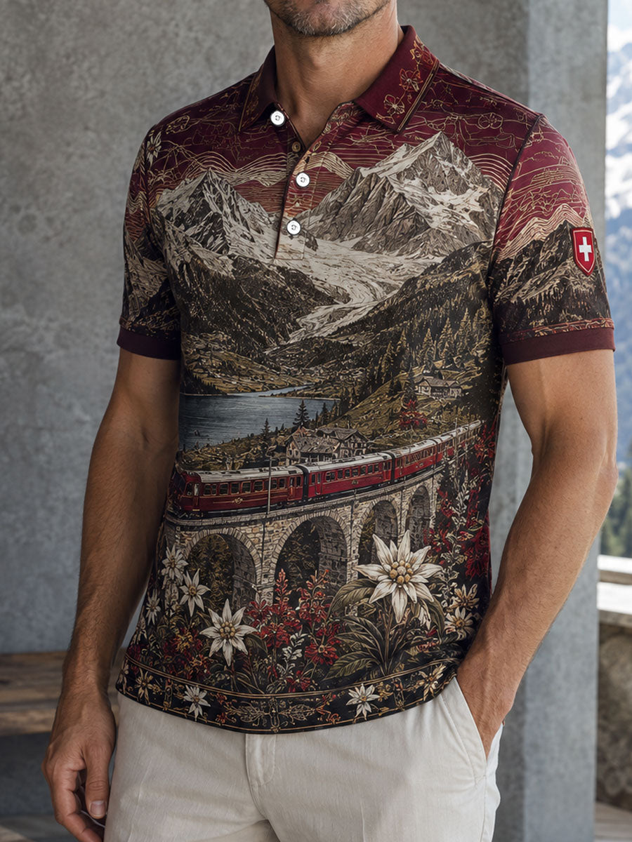 Herren-Schweizer Edelweiß-Alpen-Kunstdruck-Lässig-Oberteil