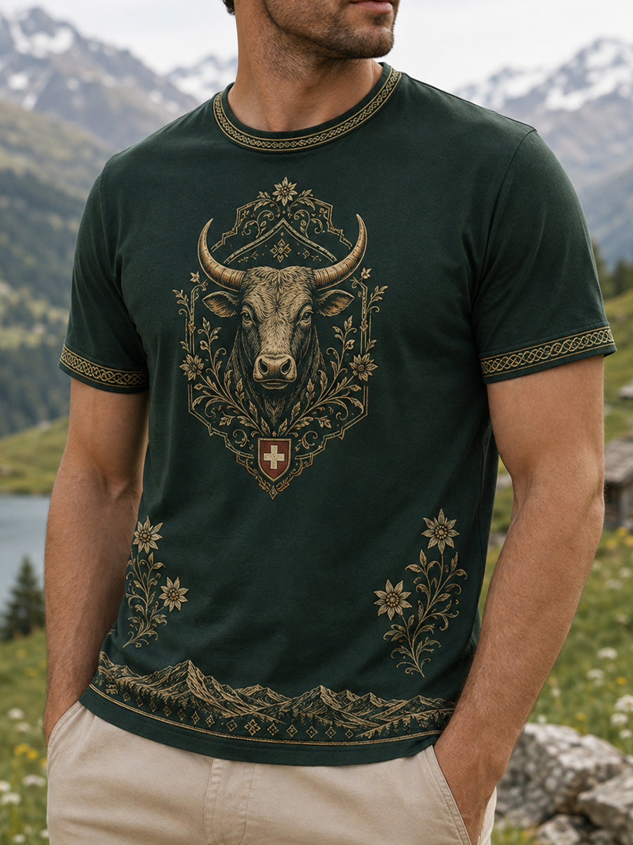 Schweizer Rinder herde festival für Männer Gedenk kunst druck Casual T-Shirt