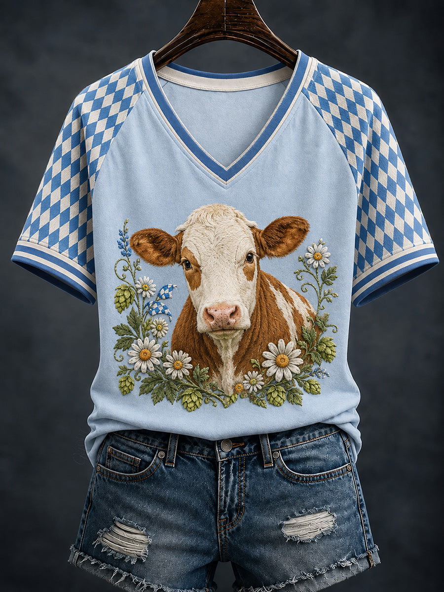 Frauen Blumen Cotta gecore Kuh Print Kurzarm T-Shirt