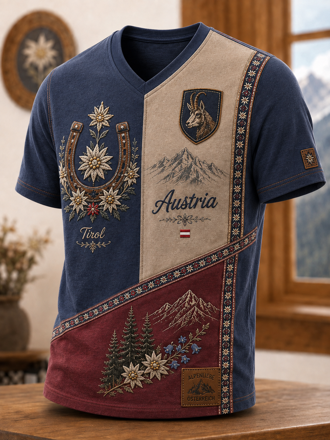 Männer österreich ische ländliche Kultur V-Ausschnitt T-Shirt