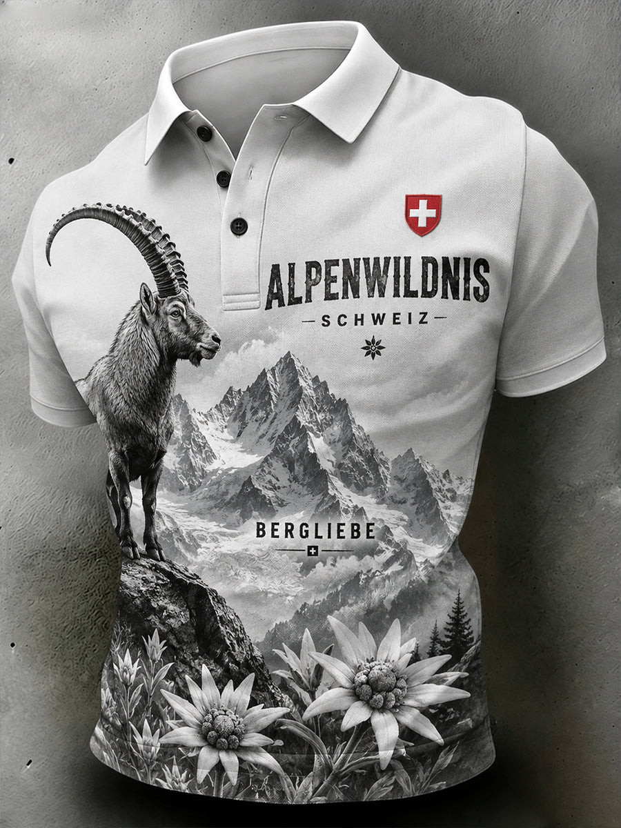 Kurzarm-Polos hirt für Männer mit Mountain Print