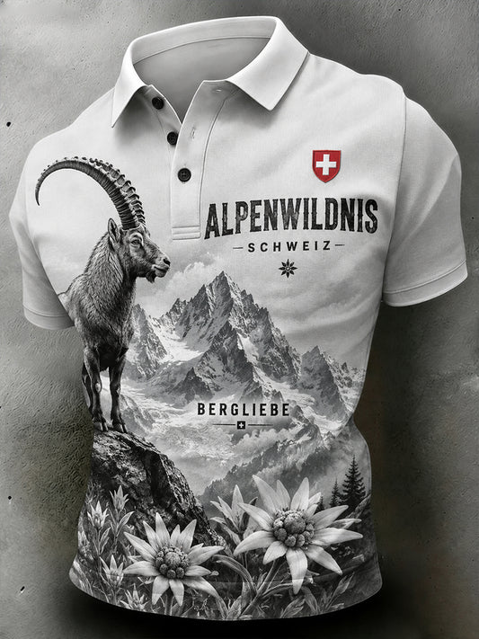 Kurzarm-Polos hirt für Männer mit Mountain Print