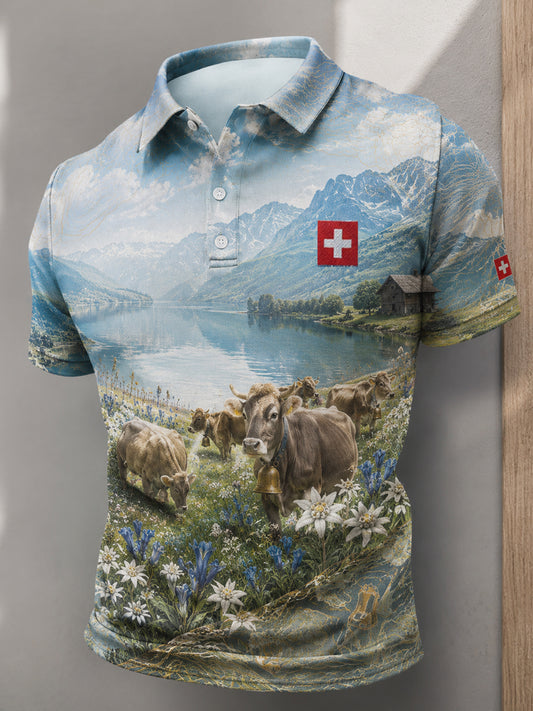 Herren-Sweatshirt mit Alpen-Edelweiß-Motiv, lässige Tops