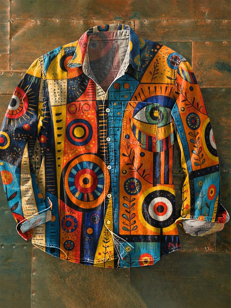 Retro-Abstrakte Kunst Bunt Geometrisch Lässiges Hemd