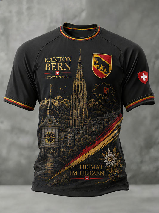 Herren-Raglan-T-Shirt mit kurzen Ärmeln und urbanem, denkwürdigem Grafikdruck