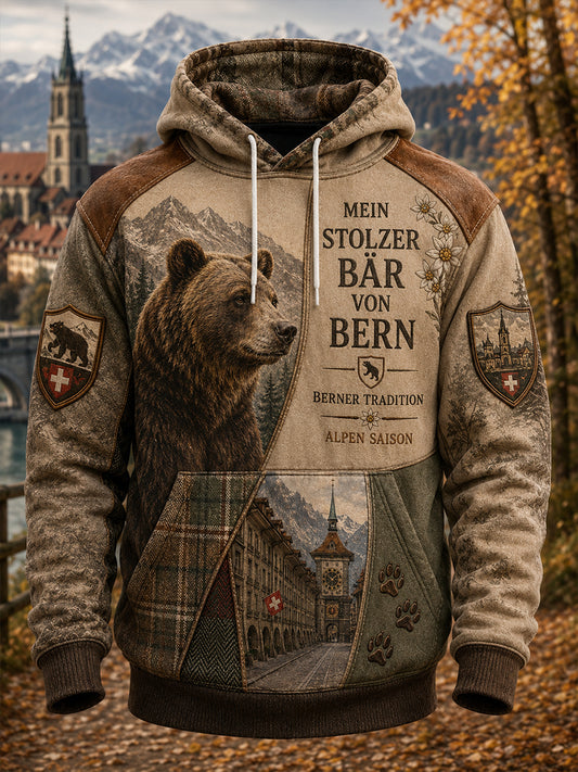 Langärmliges Kapuzen-Sweatshirt für Herren mit städtischem Gedenk-Grafik druck