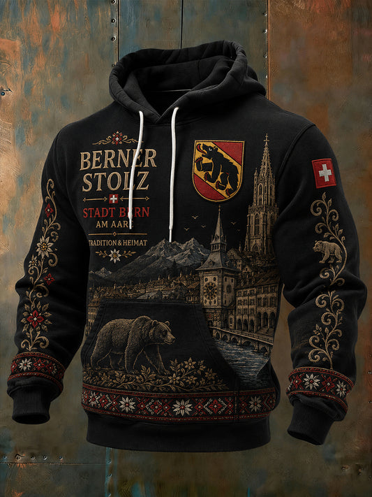 Herren-Kapuzenpullover mit langen Ärmeln und urbanem, denkwürdigem Grafikdruck