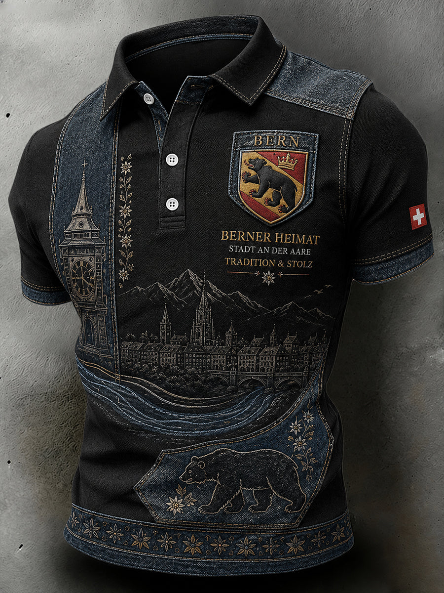 Kurzarm-Polos hirt für Herren mit städtischem Gedenk-Grafik druck