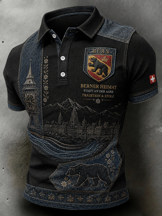 Kurzarm-Polos hirt für Herren mit städtischem Gedenk-Grafik druck