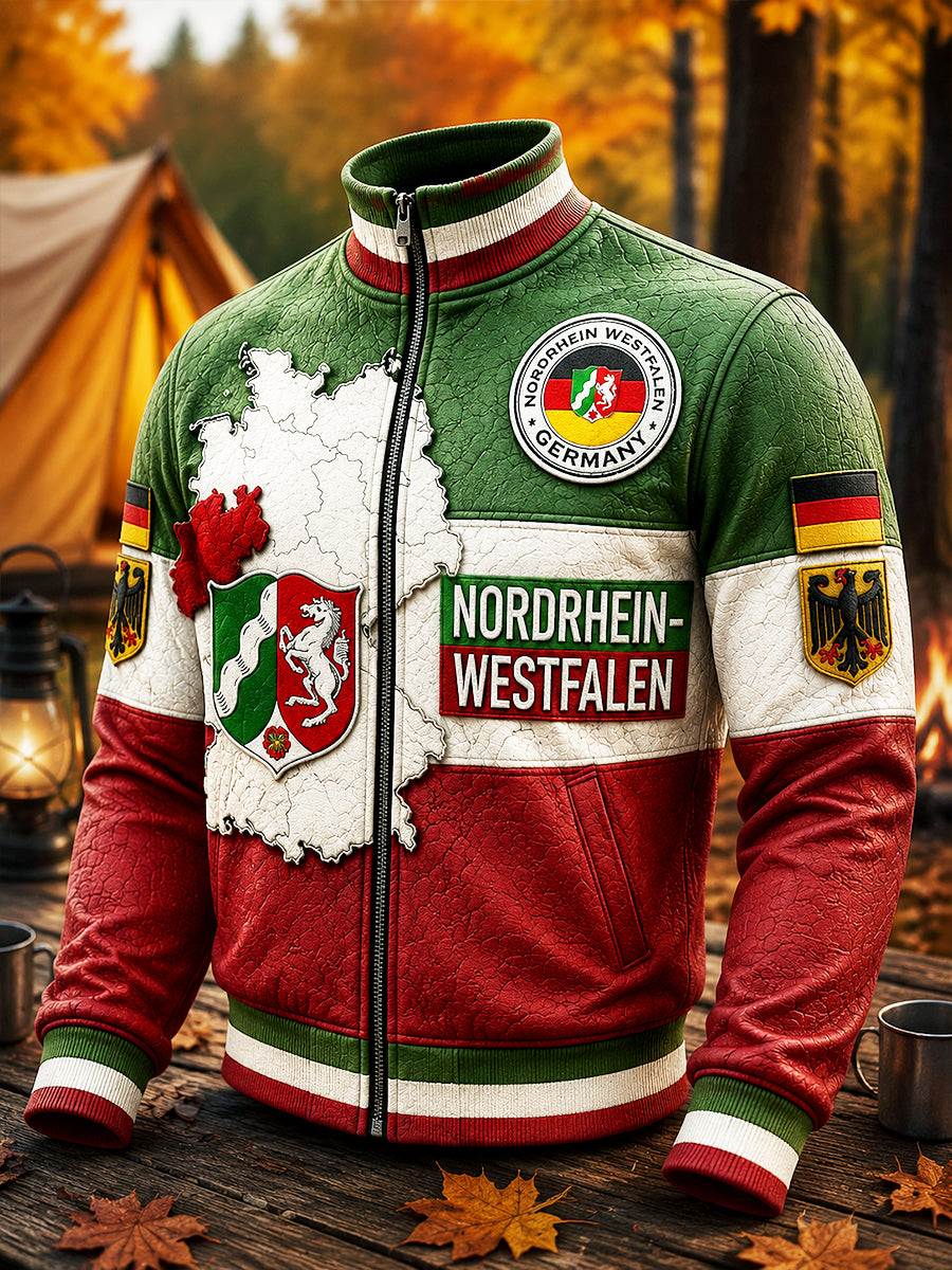 Herren Vintage Deutsche Nord rhein Patchwork Print Freizeit jacke mit Reiß verschluss