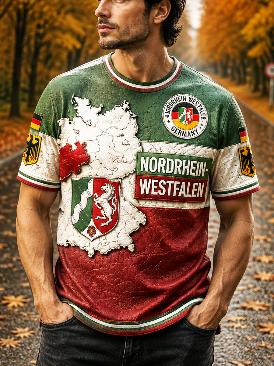Herren Retro Deutsch Nord rhein Patchwork Print Freizeit T-Shirt