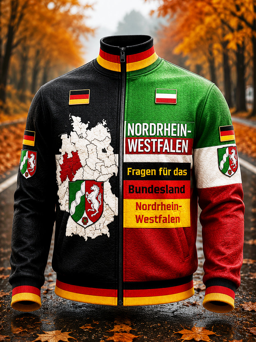 Herren-Deutsch-Nord rhein-Patchwork-Print Freizeit jacke mit Reiß verschluss