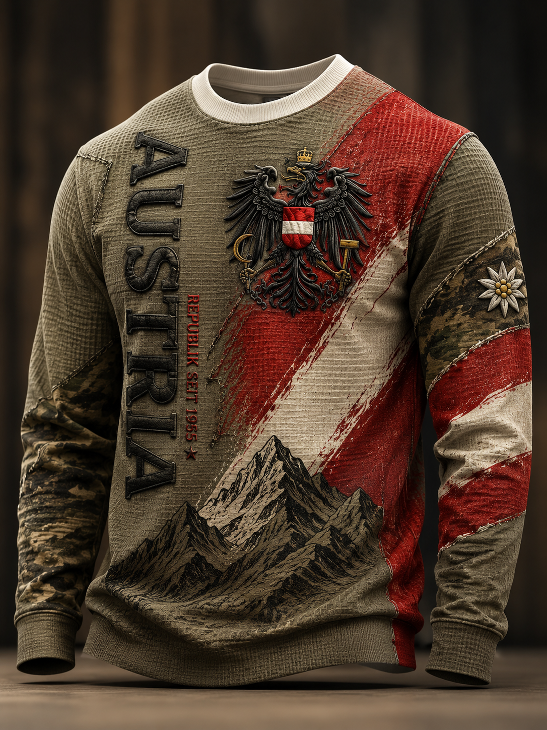 Herren-Waffelpiqué-Langarm-T-Shirt zum österreichischen Nationalfeiertag