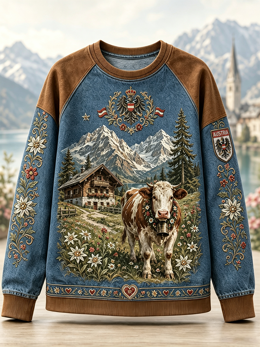 Damen-Sweatshirt mit Raglanärmeln im Stil der österreichischen Landkultur