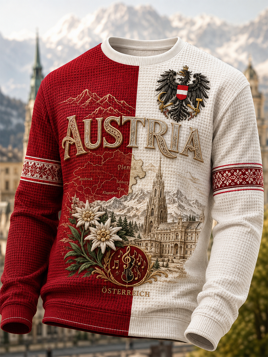 Herren-Waffelpiqué-Langarm-T-Shirt zum österreichischen Nationalfeiertag