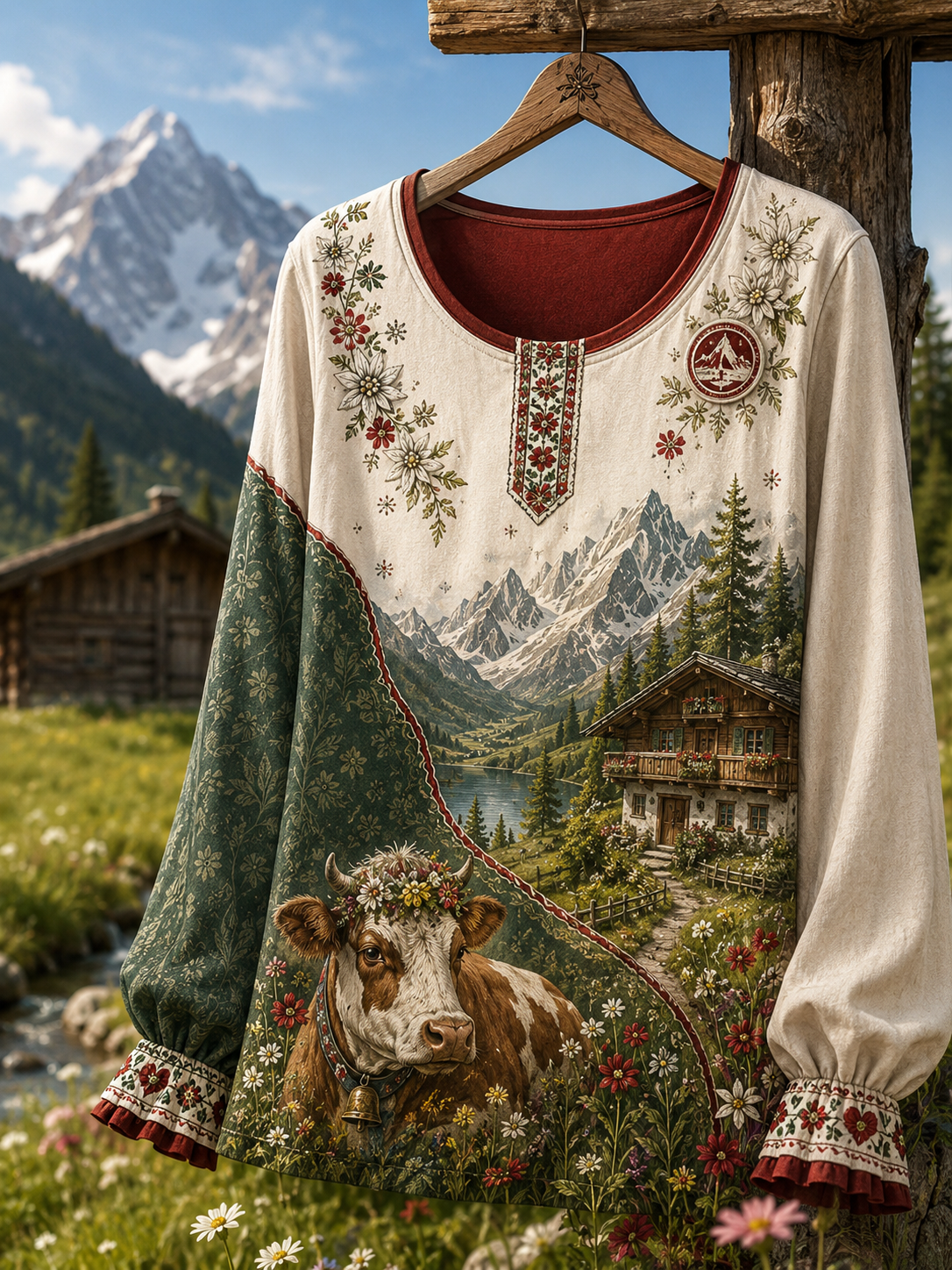 Frauen Österreich ische ländliche Kultur Baumwolle-Leinen-Shirt