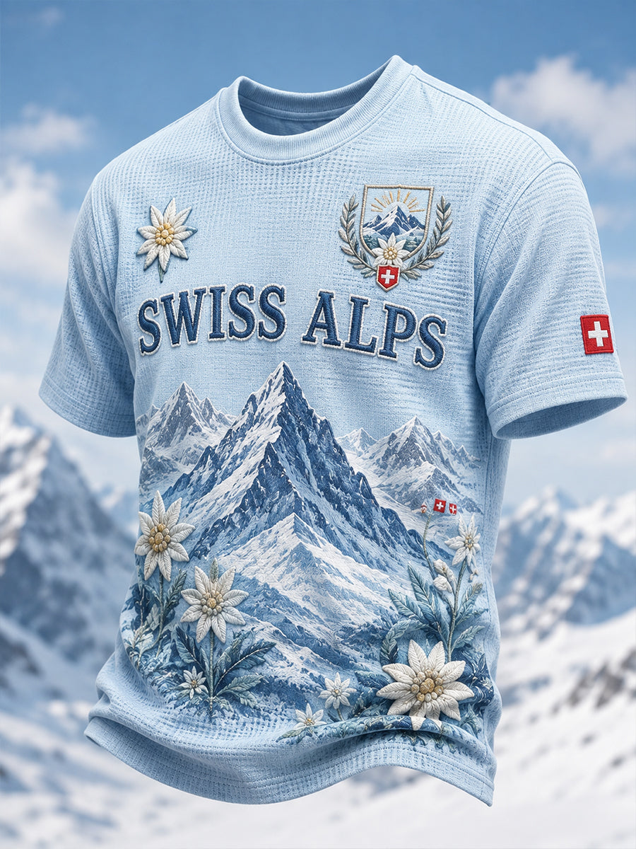 Herren-T-Shirt aus Waffelstrick mit Blumenmuster und kurzen Ärmeln