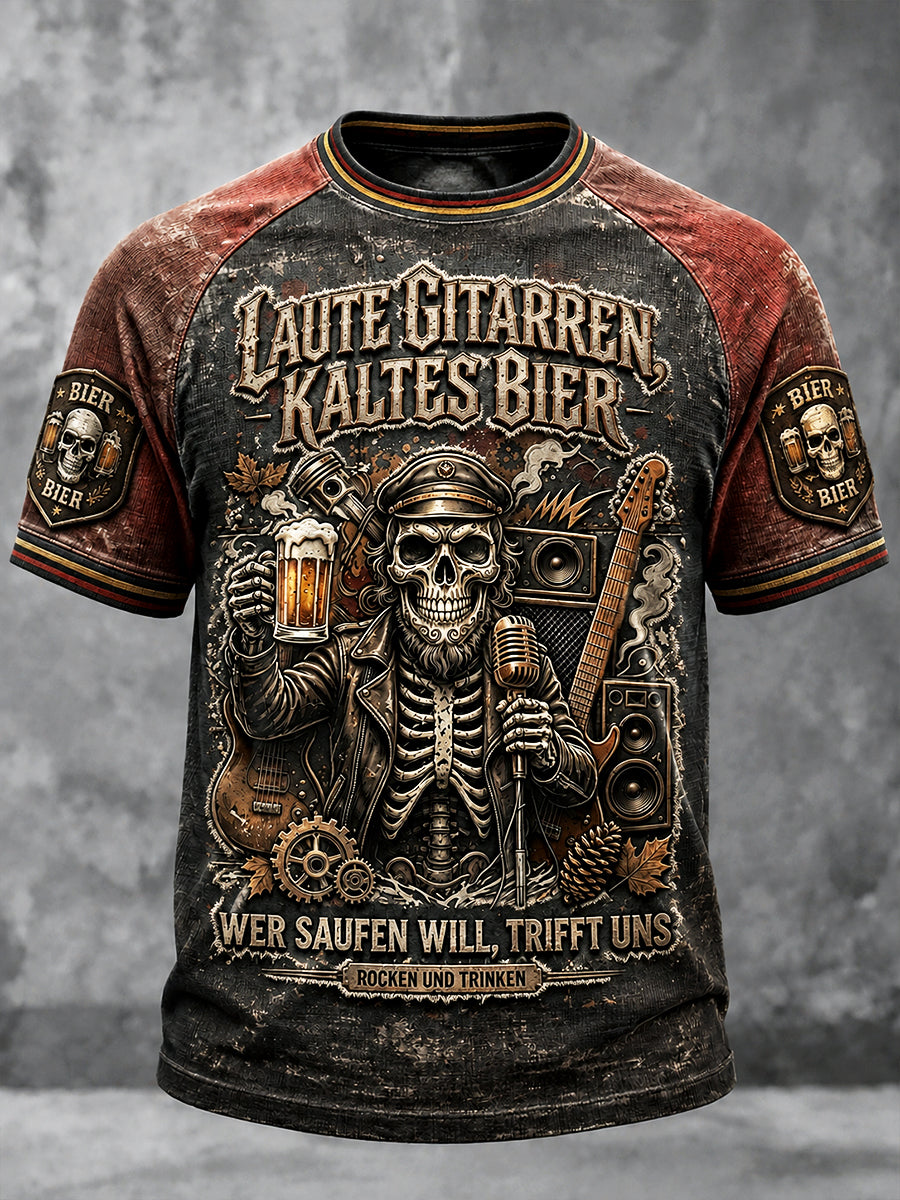 Herren-T-Shirt mit deutschem Bier-Rock-Patchwork-Print