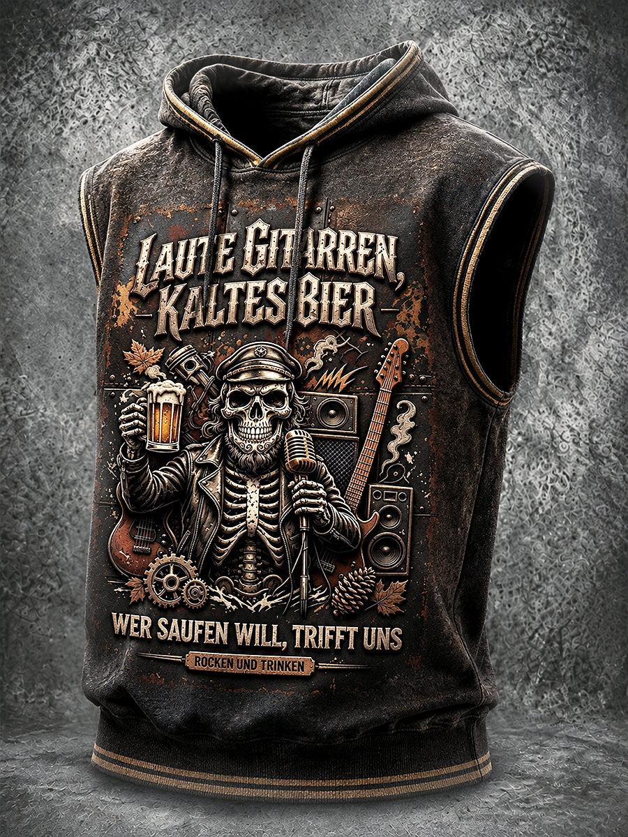Herren Retro Rock Deutscher Bier Slogan Print Lässige Kapuzen weste