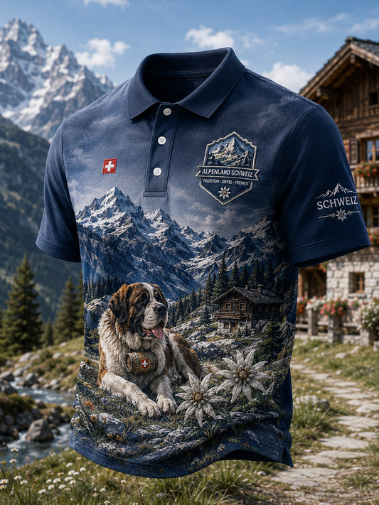Herren-Poloshirt mit kurzen Ärmeln und Gedenkgrafikdruck