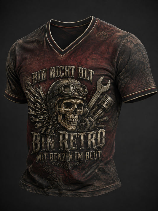 Herren BIN NICHT ALT BIN RETRO MIT BENZIN IM BLUT Bedrucktes T-Shirt mit V-Ausschnitt
