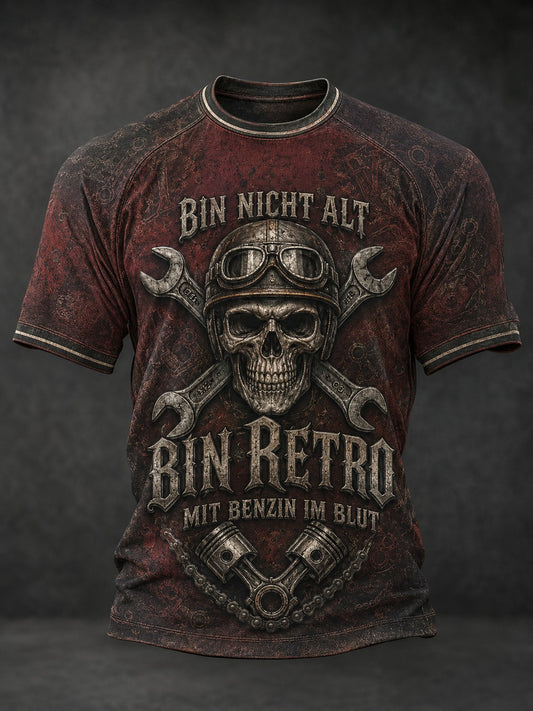 Herren BIN NICHT ALT BIN RETRO MIT BENZIN IM BLUT Bedrucktes T-Shirt