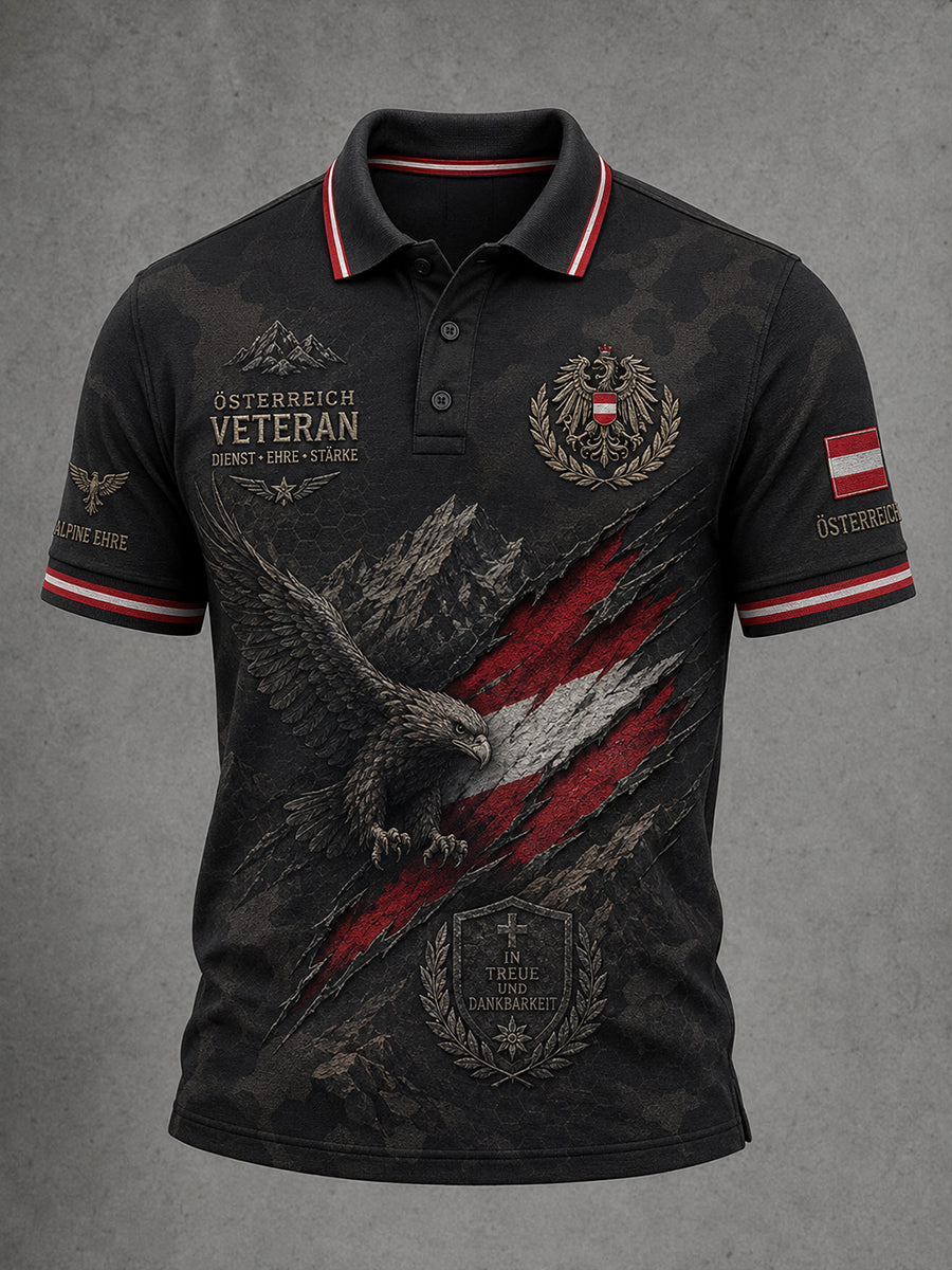 Herren-Poloshirt mit kurzen Ärmeln und vintage Militär‑Camouflage‑Print