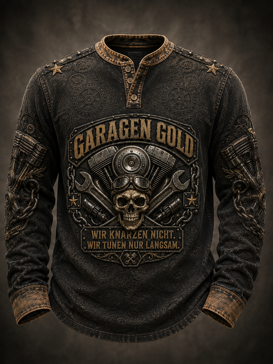 Lässiges T-Shirt für Herren mit humorvollem Spruch und Knöpfen