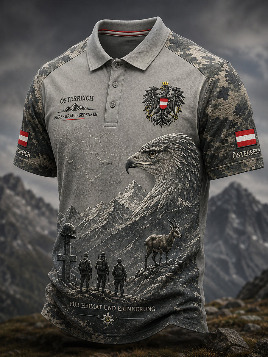 Herren-Poloshirt mit kurzen Ärmeln, Vintage-Camouflage- und militärstilistischen Prints