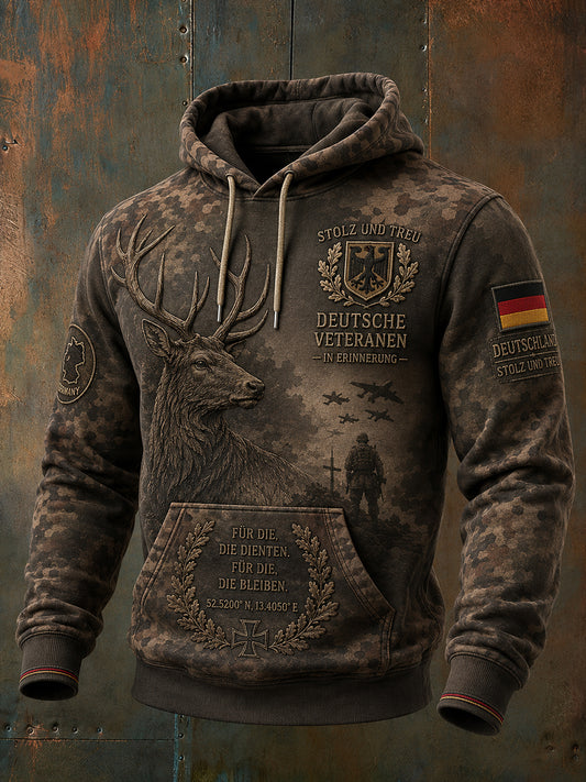 Langärmliges Kapuzen-Sweatshirt im Vintage-Stil für Herren mit Veteranen-Gedenk-Tarnmuster