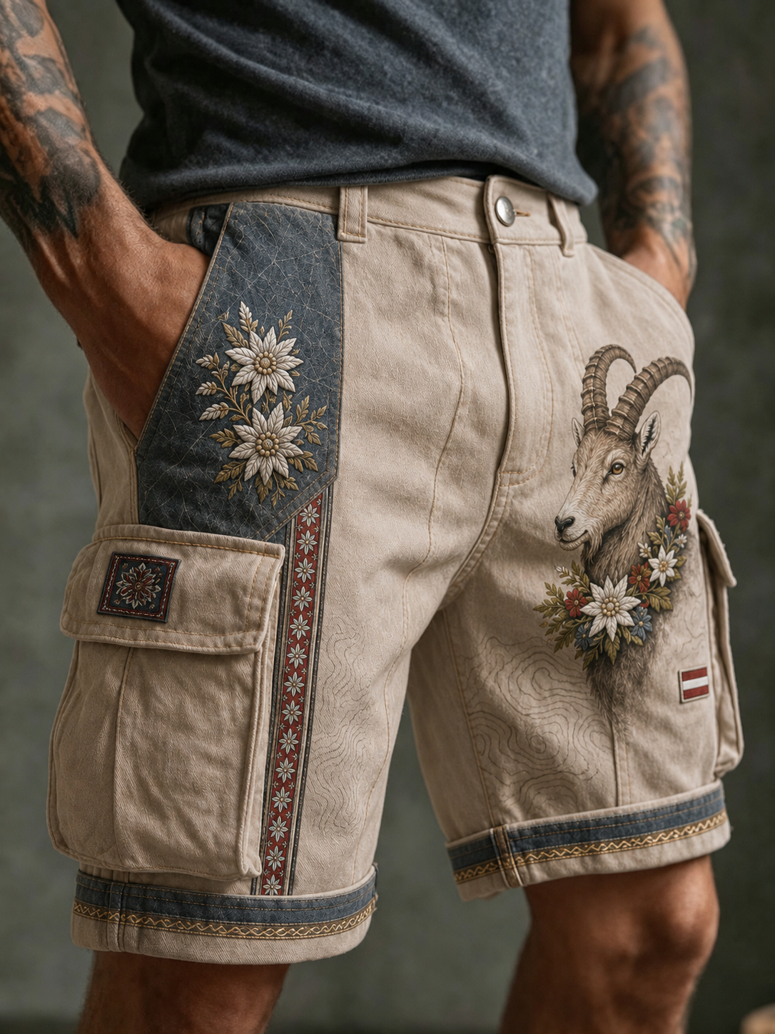 Herren-Shorts im österreichischen Landhausstil mit Cargotaschen